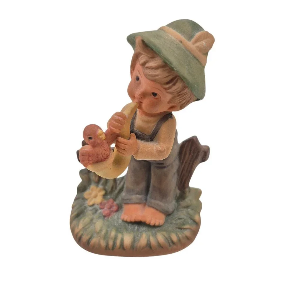 Napco Boy Figurine Boy Playing Saxophone Bird Fence Vintage Japan Porcelain - Picture 2 of 10